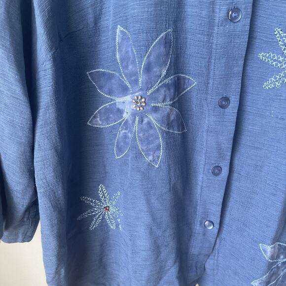 Alfred Dunner Women 100% Silk Shirt Plus‎ Size 20W Floral Office Beaded Blue - Picture 5 of 12
